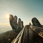Early morning at the Golden Bridge at Sun World Ba Na Hills in Danang, Vietnam