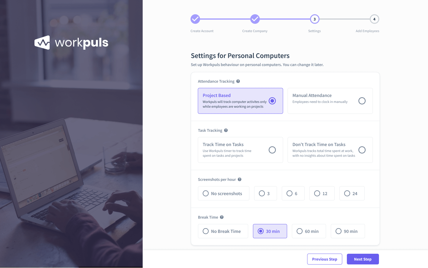 wokrpuls personal computers settings