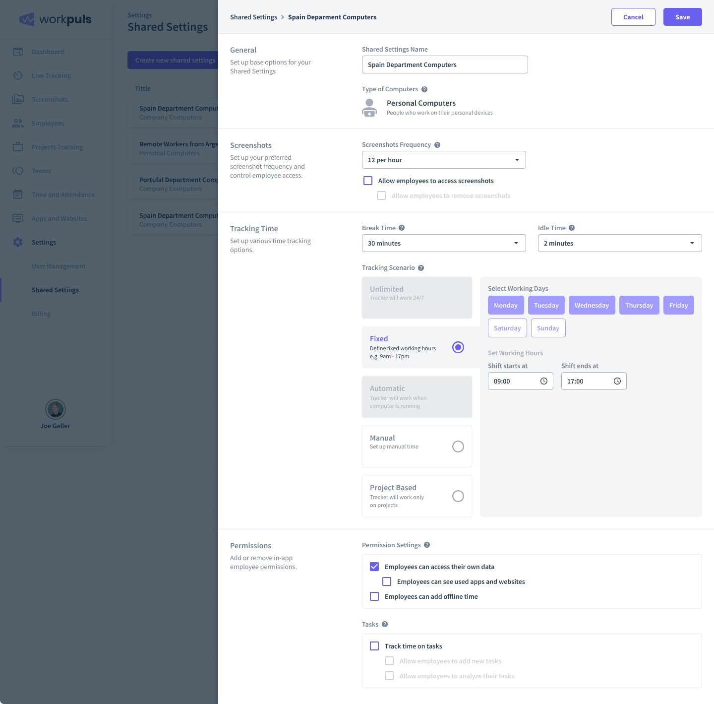 shared settings workpuls