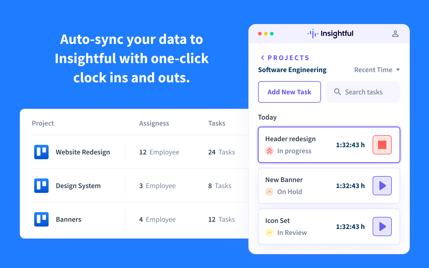 Track the time spent on Trello projects and tasks with the Insightful Timer