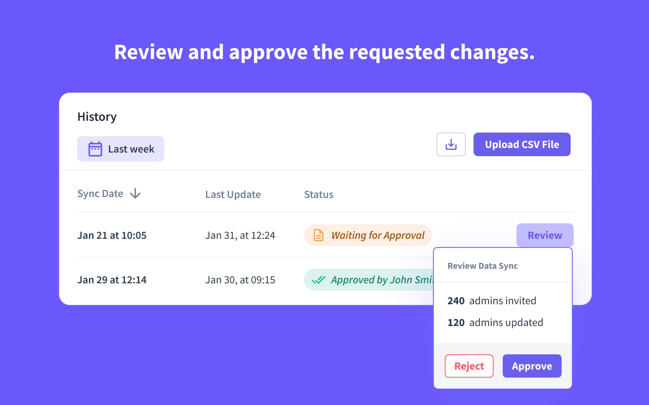 accept or reject requested CSV import changes in Insightful