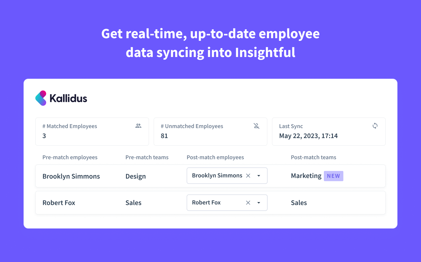 enrich Insightful employee data with fields including email, full name, and job title.