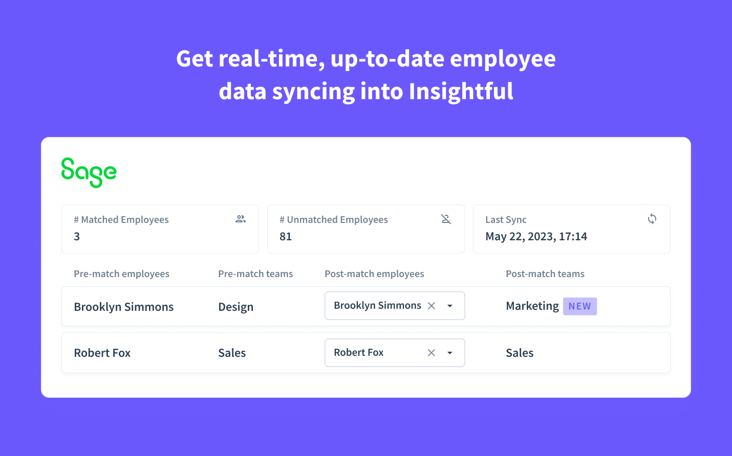 enrich Insightful employee data with fields including email, full name, and job title.