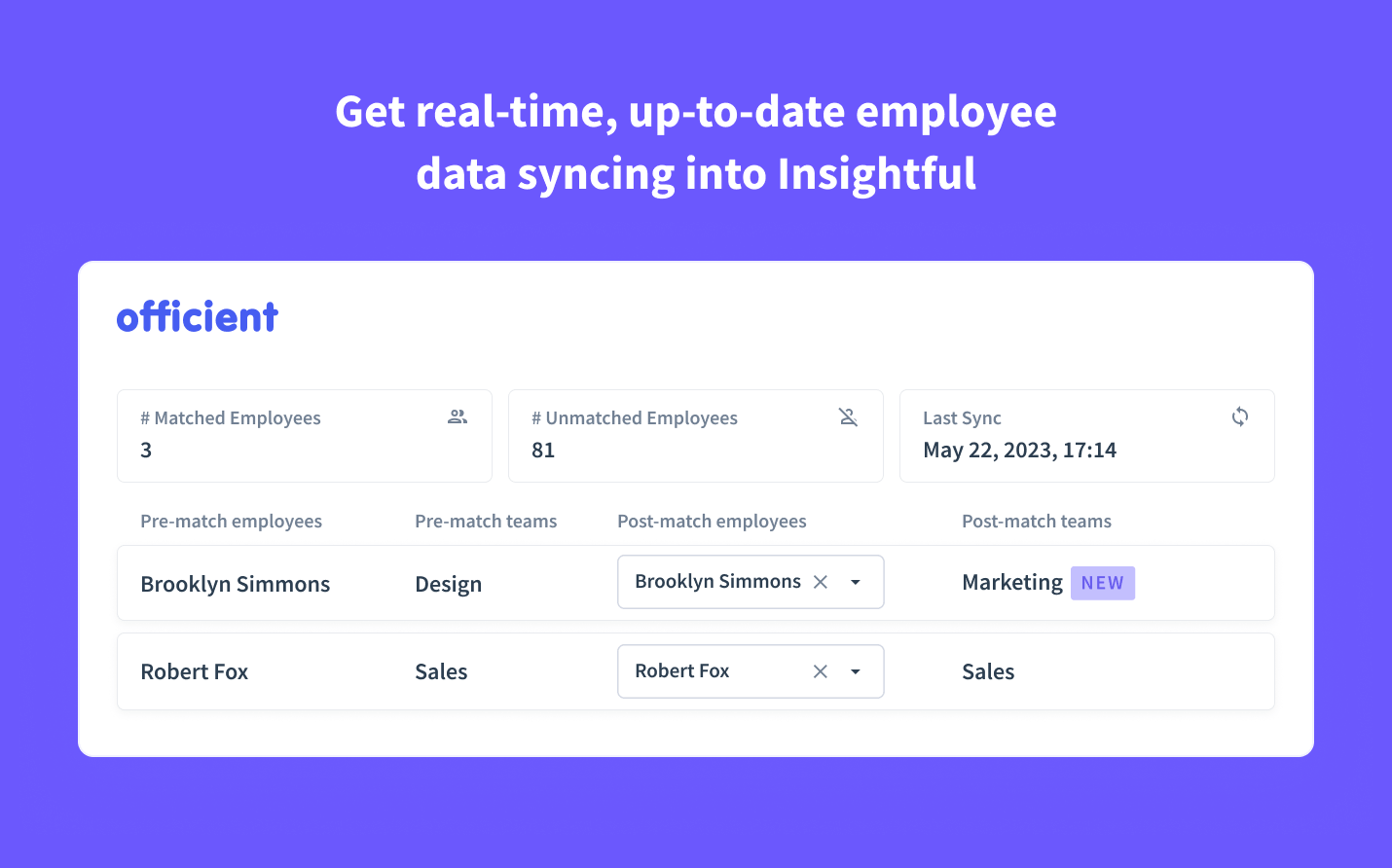 enrich Insightful employee data with fields including email, full name, and job title.