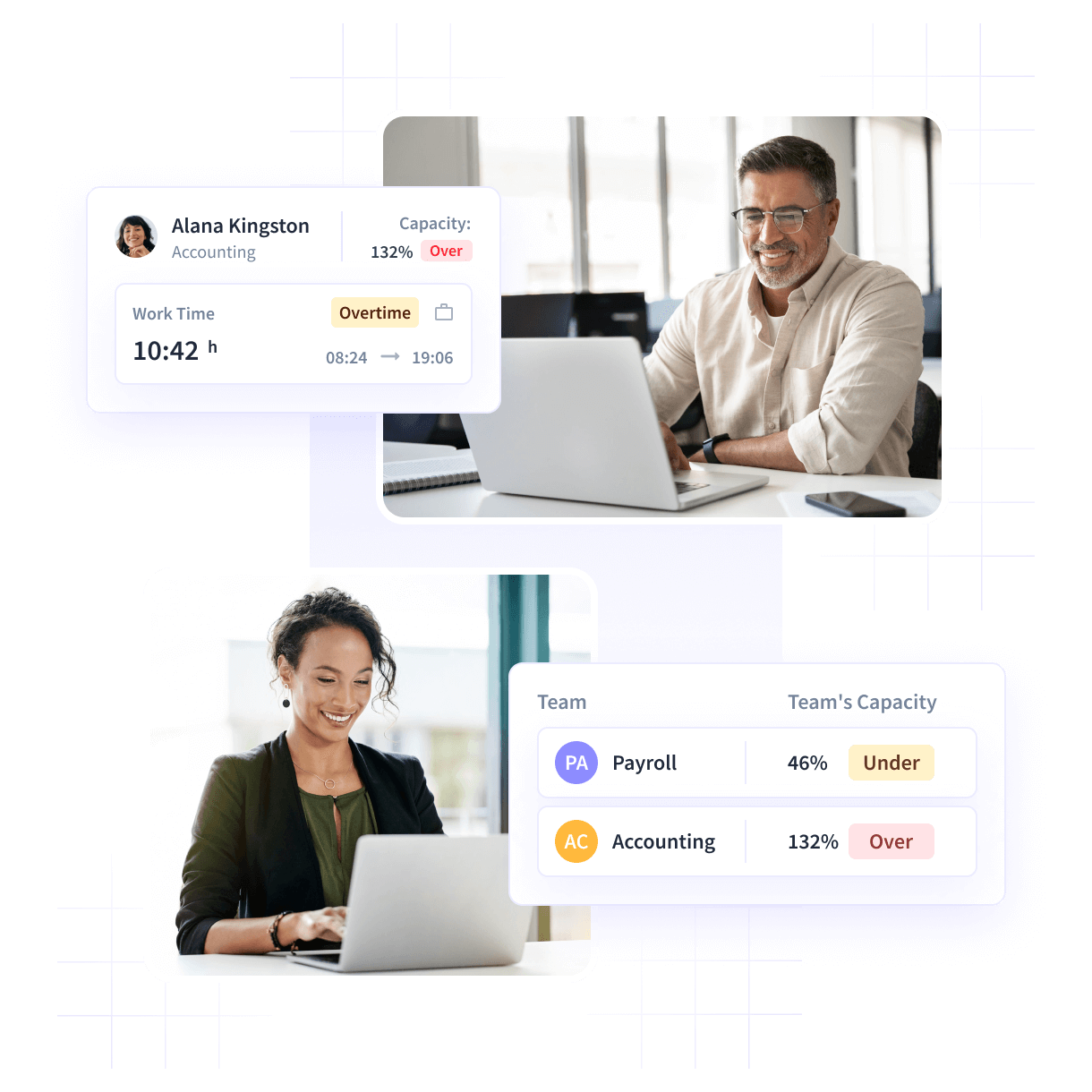 Insightful dashboard showing employee time on projects and tasks